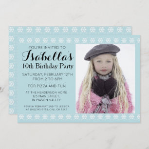 Blue Snowflake Photo Invitation Anniversaire