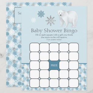 Blue Snowflake Polar Bear Baby Shower Bingo Game