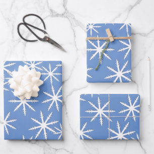 Blue Snowflake Print Wrapping Paper Sheet