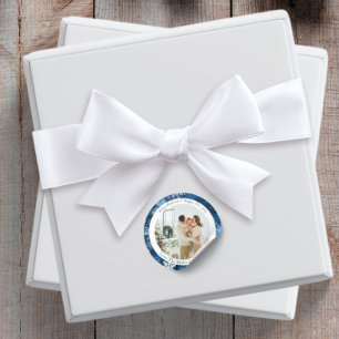 Blue Snowflake Round Christmas Photo Sticker