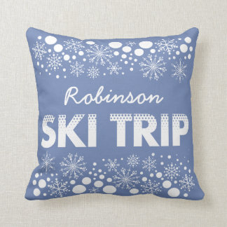 Blue Snowflake Ski Trip Pillow