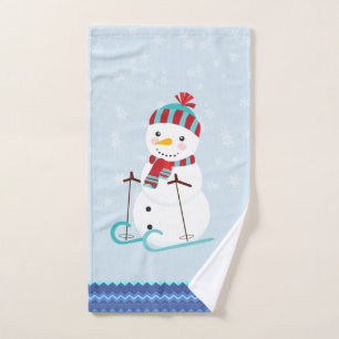 Blue Snowflake Snowmen Christmas  Bath Towels