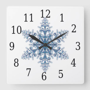 Blue Snowflake Square Clock