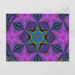 Blue Snowflake Starburst Kaleidoscopic Mandala Postcard