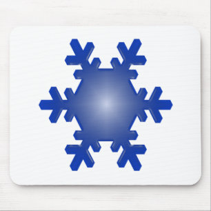 Blue Snowflake Starburst on White Mouse Pad