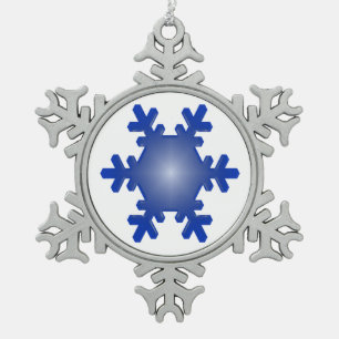 Blue Snowflake Starburst on White Pewter Christmas Ornament