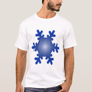 Blue Snowflake Starburst on White T-Shirt