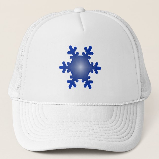 Blue Snowflake Starburst on White Trucker Hat (Front)