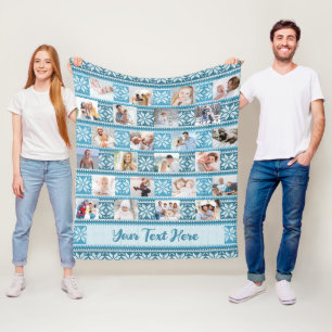 Blue Snowflake Sweater 24 Photo Collage Fleece Blanket