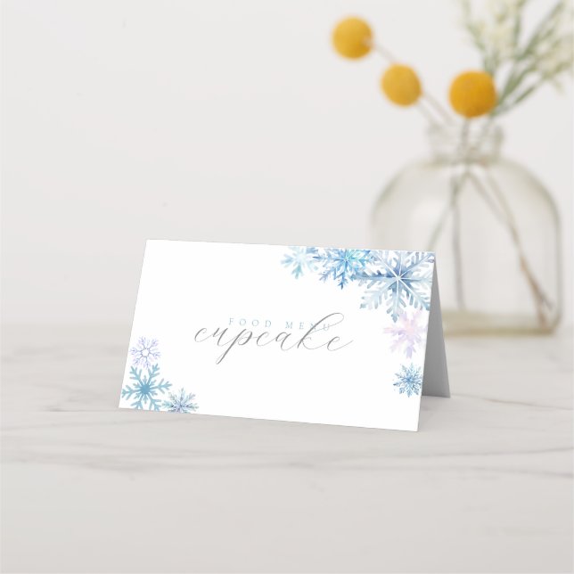 Blue Snowflake Tent Menu Card — Winter First Birth (Devant)