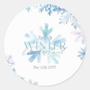 Blue Snowflake Thank You Round Stickers