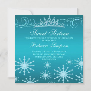 Blue Snowflake & Tiara Design Birthday Invitation