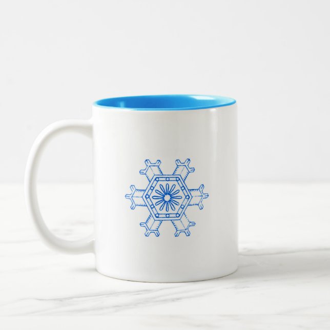 Blue Snowflake Two-Tone Coffee Mug (Left)