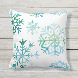 Blue Snowflake Watercolor Art Throw Pillow