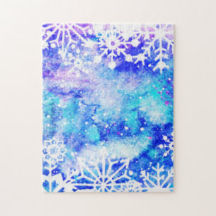 Blue Snowflake Watercolor Jigsaw Puzzle