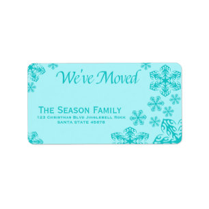 blue Snowflake "we've moved" Christmas label