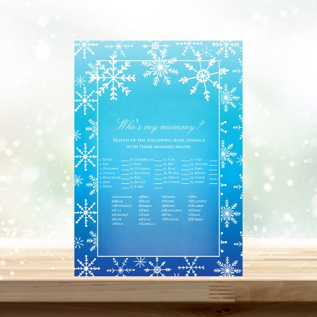 Blue Snowflake Who's My Mommy Baby Shower Game Invitation (Creator Uploaded)