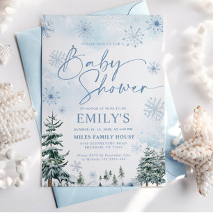 Blue Snowflake Winter Baby Shower Invitation