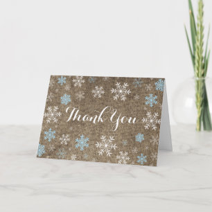 Blue Snowflake Winter Burlap Folded Thank You Card
