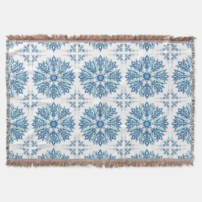 💙 Blue Snowflake Winter Decor Cozy Gift ❄️ Throw Blanket (Front)