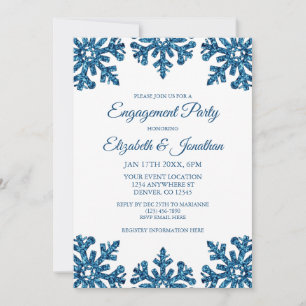 Blue Snowflake Winter Engagement Party Invitation