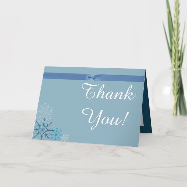 Blue Snowflake Winter Folded Thank You Card (Front)