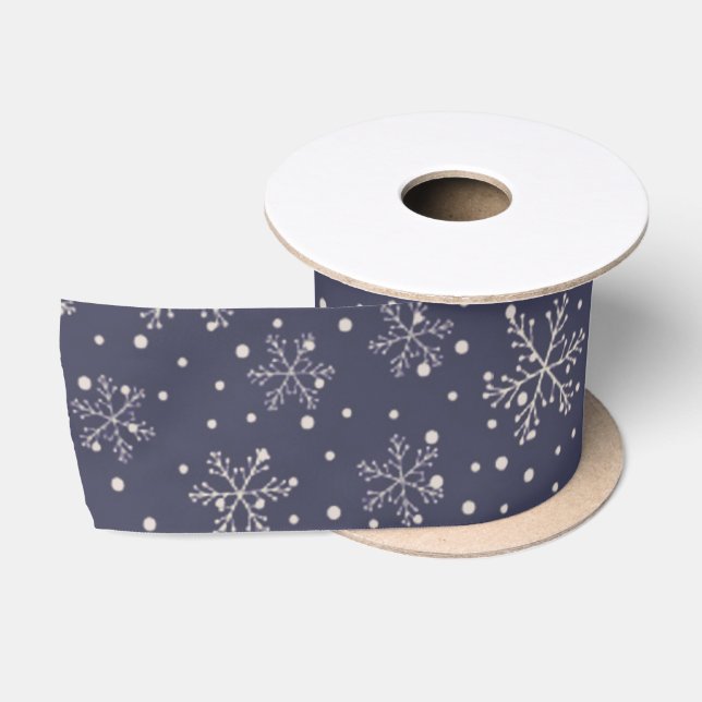 Blue Snowflake Winter Holiday Christmas Snow Satin Ribbon (Spool)