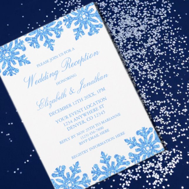 Blue Snowflake Winter Wedding Reception Invitation (Creator Uploaded)