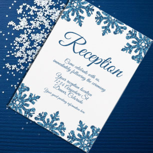 Blue Snowflake Winter Wedding Reception Invitation