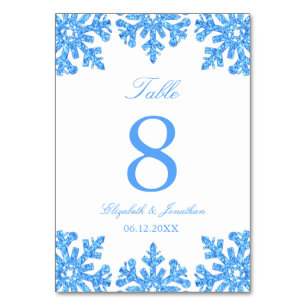 Blue Snowflake Winter Wedding Table Number