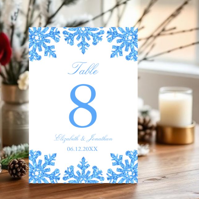 Blue Snowflake Winter Wedding Table Number (Creator Uploaded)