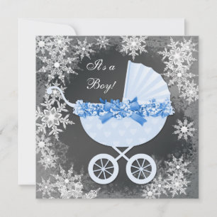 Blue Snowflake Winter Wonderland Baby Shower Invitation