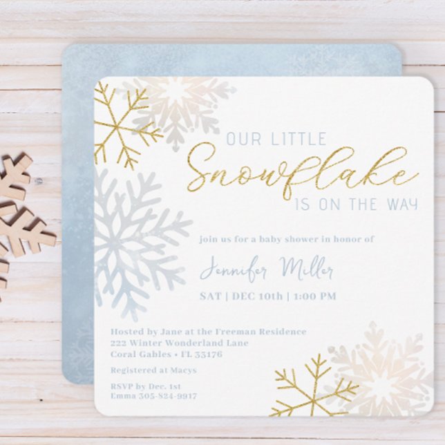 Blue Snowflake Winter Wonderland Baby Shower  Invitation (Icy Blue Winter Baby Shower)