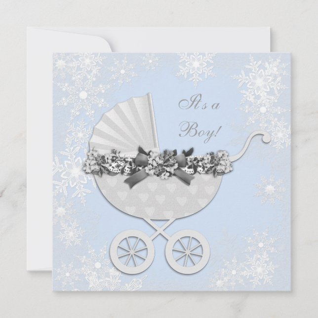 Blue Snowflake Winter Wonderland Baby Shower Invitation (Front)