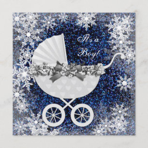 Blue Snowflake Winter Wonderland Baby Shower Invitation