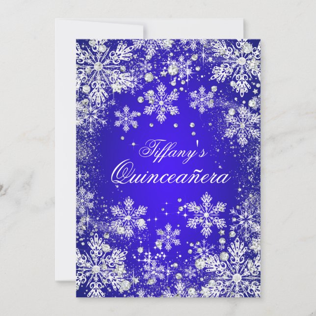 Blue Snowflake Winter Wonderland Quinceanera Invitation (Front)