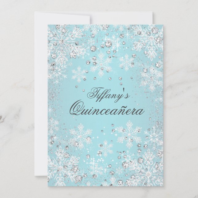 Blue Snowflake Winter Wonderland Quinceanera Invitation (Front)
