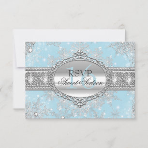 Blue Snowflake Winter Wonderland Sweet 16 RSVP Card