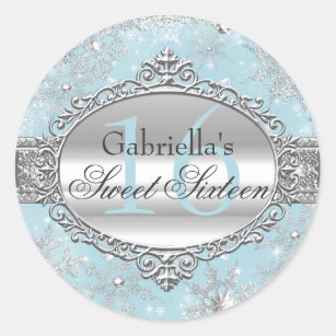 Blue Snowflake Winter Wonderland Sweet 16 Sticker