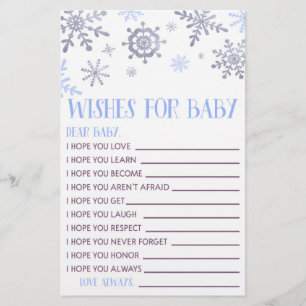 Blue Snowflake Wishes For Baby Shower Activity Stationery