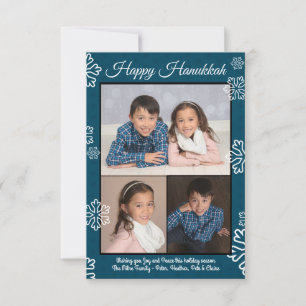 Blue Snowflakes - 3x5 Hanukkah Photo Flat Invitation