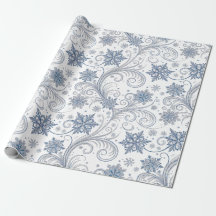 Blue Snowflakes and Swirls Larger Print
