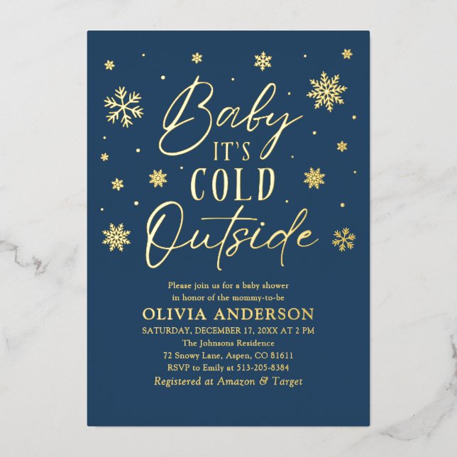 Blue Snowflakes Baby It's Cold Outside Baby Shower (Front)