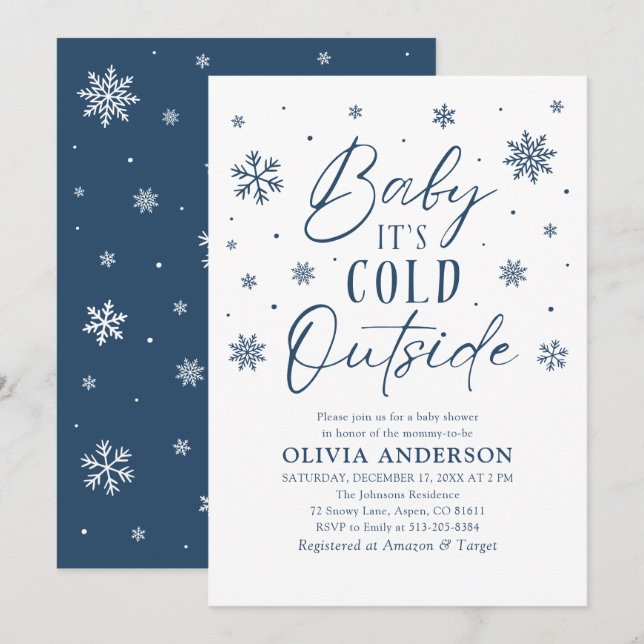 Blue Snowflakes Baby It's Cold Outside Baby Shower Invitation (Front/Back)