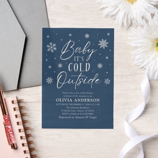 Blue Snowflakes Baby It's Cold Outside Baby Shower Vellum Invitations (Wedding)