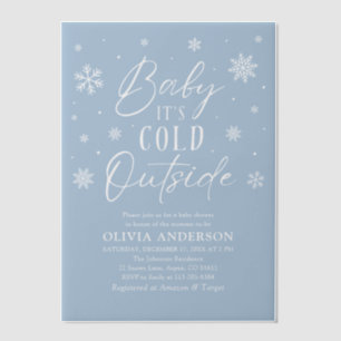 Blue Snowflakes Baby It's Cold Outside Baby Shower Vellum Invitations
