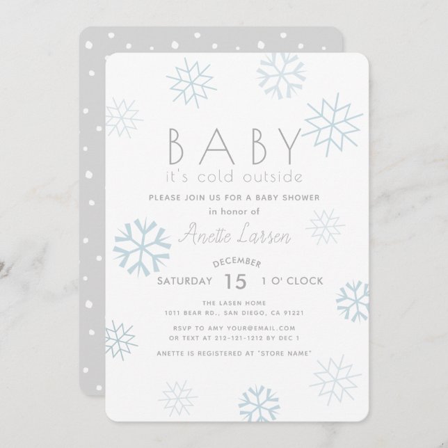 Blue Snowflakes Baby Its Cold Outside Shower Invitation (Front/Back)