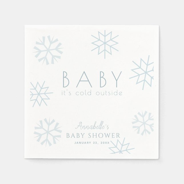 Blue Snowflakes Boy Baby Shower Napkins (Front)