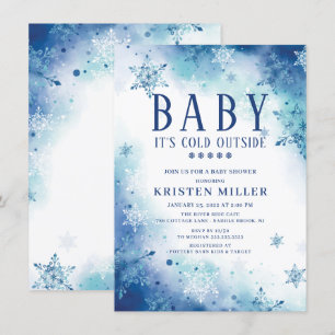 Blue Snowflakes Boys Winter Baby Shower Invitation