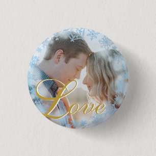 Blue Snowflakes Christmas Love Personalized Photo 1 Inch Round Button